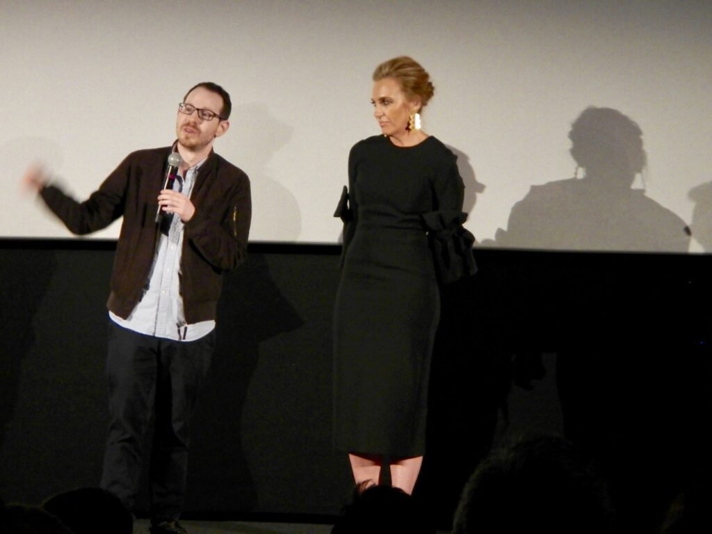 Ari Aster and Toni Collette onstage at Sundance London in 2018